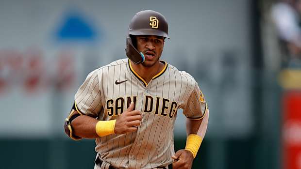 San Diego Padres OF Trent Grisham rounds bases after home run